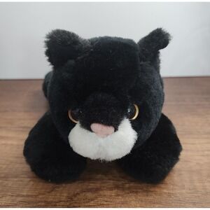 Vtg Black Cat Kitty Kitten White Face 9" Plush Stuffed Animal Toy Doll S11